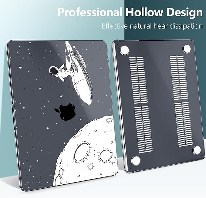 TWOLSKOO for MacBook Air 15 inch Case 2026 2025 2024 2023 Release M5 A3448 M4 A3241 M3 A3114 M2 A2941, Plastic Hard Shell & Screen Protector & Keyboard Cover & Type C Adapter, Flying Astronauts