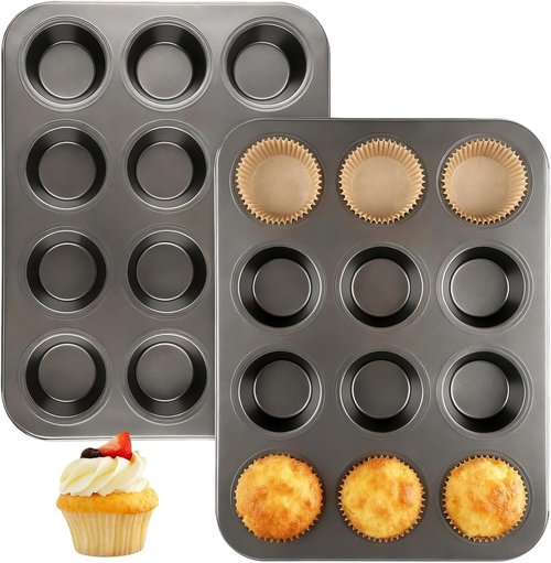Artcochan Nonstick Muffin Pan - 12 Cup Carbon Steel with 100 Cupcake Liners | Perfect for Baking