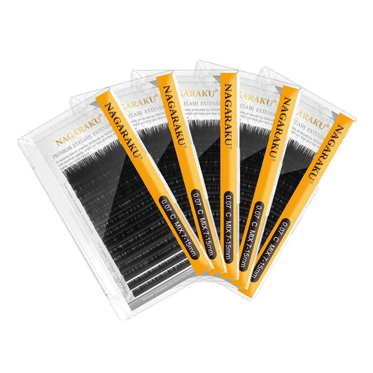 NAGARAKU Eyelash Extensions Classic J B C D N LC LD L DD CC LB Curl 0.03-0.20 Thickness 5-17mm, Matte Black Individual Lashes Professional Supplies for Lash Techs (0.07-C 7-15mm Mix 5 Trays)