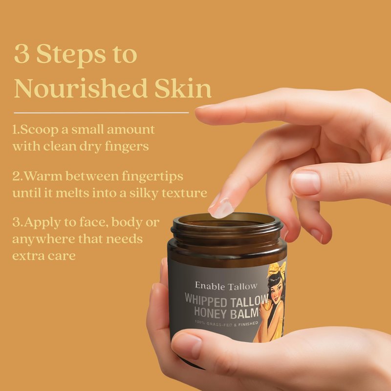 Enable Tallow Face & Body Cream – Whipped Beef Tallow & Manuka Honey Balm for Dry Skin, Eczema & Sensitive Skin – Natural Moisturizer, Unscented, Fragrance-Free, 4oz