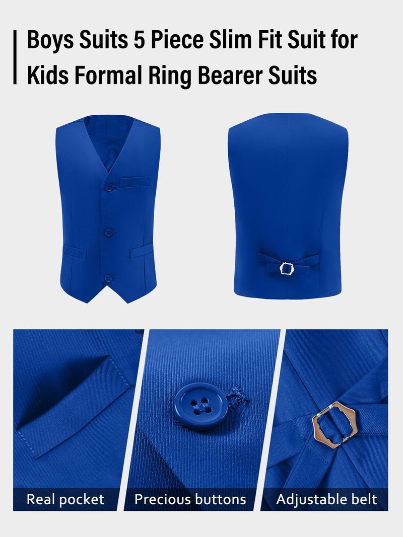 Boy Slim Fit Suit Ring Bearer Outfit with Blazer Pants Shirt and Tie Size 2