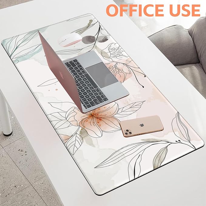 NIYLYNSYN Mouse Pad Large Flowers Watercolor Texture Non-Slip Gaming Desk Mat with Stitched Edge Laptop Keyboard Desk Pad for Work Home Gaming (35.4 x 15.7 Inches)