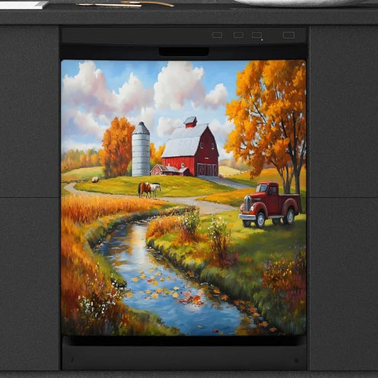 Autumn Farm Lake Trees Dishwasher Magnet Cover for The Front Magnetic Dishwasher Door Covers Dish Washer Sticker Wrap Home Decorative Appliances Panel Decal Kitchen Decor 23" x 26" (Magnetic)