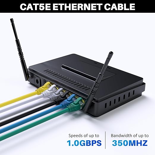 Cat5e Ethernet Cable 150 FT, Long Cat 5e Internet Cable, Grey Snagless Patch Cord, Flexible, Network, LAN, PoE, Standard RJ45 Connector for PC, Server, Router, Modem, TV, PS5 - with 15 Cable Ties