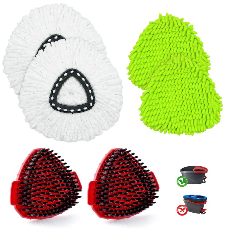 Mop Heads Replacement for Ocedar, Mop Replace Head for Ocedar EasyWring 1 Tank, Microfiber Spin Mop Refills, Include 4 Spin Mop Replacement Head Deep Cleaning Machine Washable with 2 Scrubber Mop Head