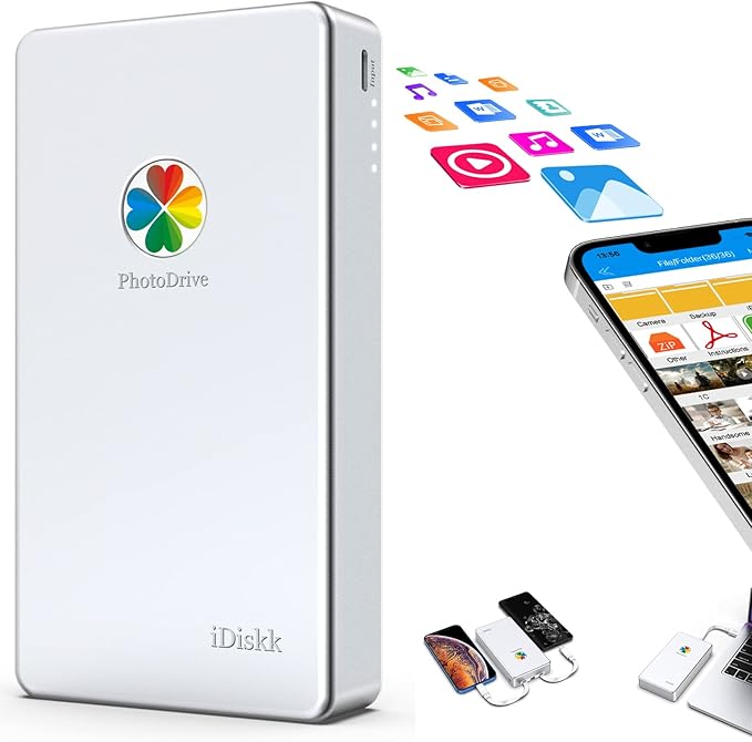 iDiskk MFi Certified 1TB External Hard Drive for iPhone iPad Android Phones/MacBook/PC,iPhone Memory Storage to auto Backup Docs Photos/Videos,Metallic Silver iPhone Hard Drive
