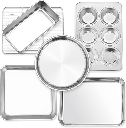 P&P CHEF 6-Piece Toaster Oven Bakeware Set - Stainless Steel, Non-Toxic & Easy to Clean