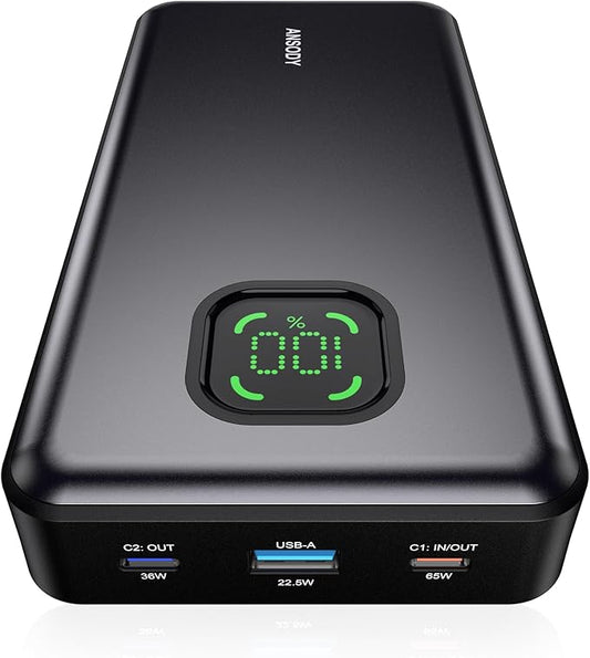 65W Power Bank, 25000mAh Travel Essential USB C Laptop Portable Charger, 101W Total Fast Charging Battery Pack for MacBook Dell XPS iPad Tablet Steam Deck iPhone 17-12 Series Samsung Switch and More