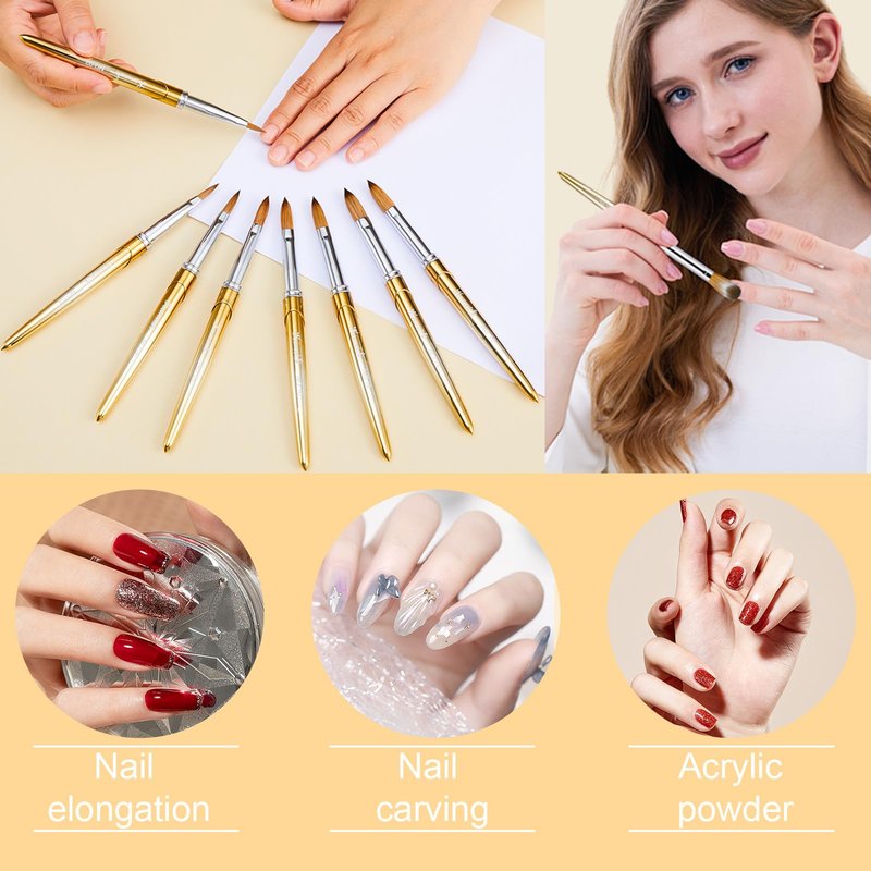 KEMEISI Acrylic Nail Brush Set, Four-Sized Kolinsky Nail Art Brushes, Sturdy Handle Oval Shaped Acrylic Powder Design Tools for Professional Manicury DIY Home