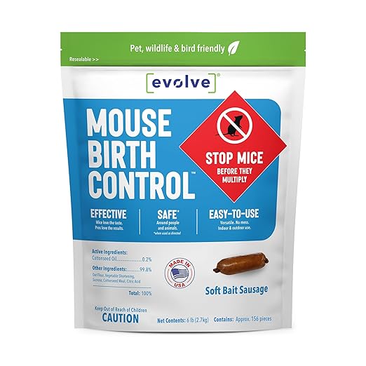 Evolve Mouse Birth Control Soft Bait Sausages – 6 lbs | Science-Based Mouse Population Control | Non-Lethal, Long-Term Population Management