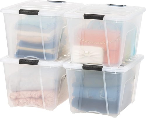 IRIS USA 54 Qt Stackable Storage Bins with Lids - BPA-Free, Durable Clear Organizing Solution | 4 Pack