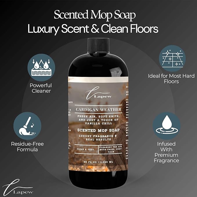 Lapew Cardigan Weather Scented Cleaning Bundle | Carpet Deodorizer Powder (16 oz) & Mop Soap Concentrate (36 oz) | Pet-Friendly Odor Eliminator