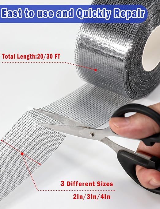 WOHOHOHO Window Screen Repair Tape, 2 in X 20 FT (240IN) Grey Screen Patch Repair Kit, 3-Layer Strong Adhesive Invisible Screen Tape Mesh Repair for Windows, Doors Garage Mosquito Net Magnetic Screen