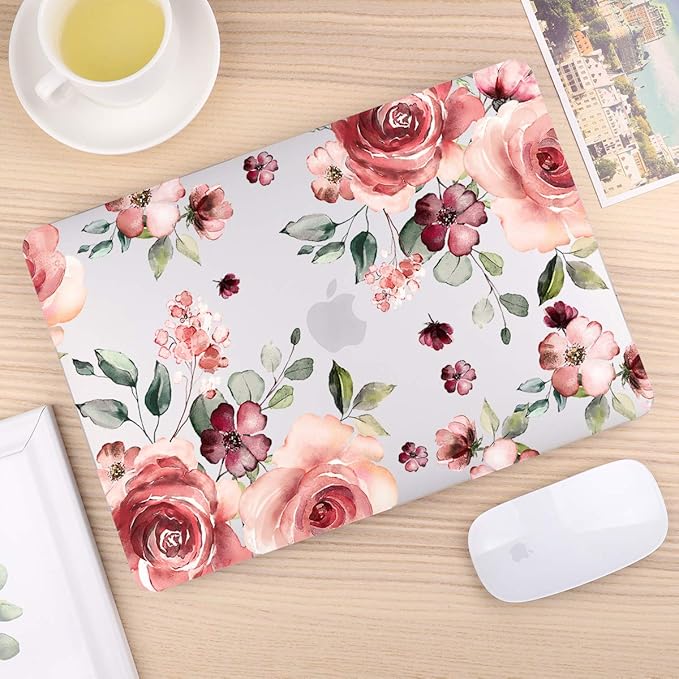 CISSOOK for MacBook Air 13.6 inch Case 2026 2025 2024 2022 Release A3449 A3240 A3113 A2681, Matte Hard Shell Case Flower Cover with Keyboard Cover + USB Adapter for MacBook Air 13.6 M2 M3 M4 M5