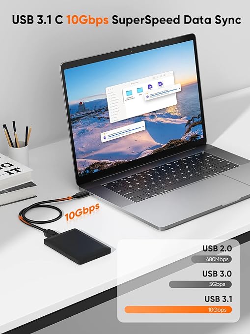 CableCreation USB C to Micro B Short Cable 1FT, 10G Micro B to USB C External Hard Drive Cable for iPhone 15/16/17,Samsung Galaxy S24,Seagate WD Westgate My Passport,MacBook Pro/Air, iPad/Tablet,Black