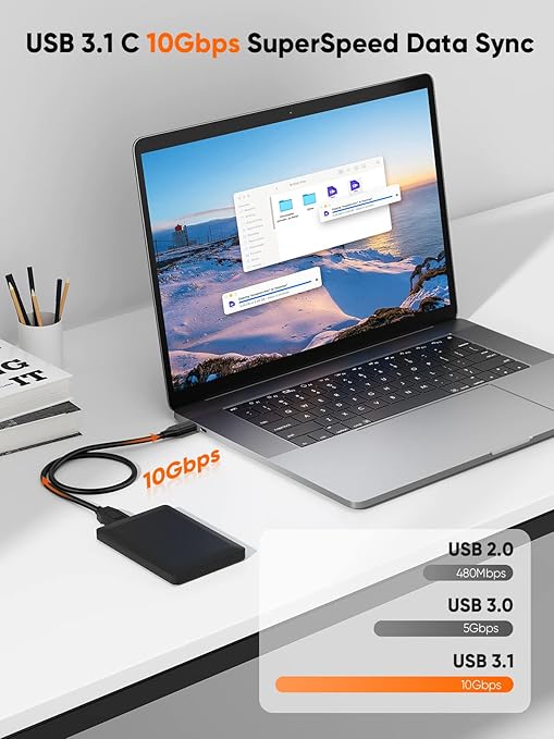 CableCreation USB C to Micro B Short Cable 2FT, 10G Micro B to USB C External Hard Drive Cable for iPhone 15/16/17,Samsung Galaxy S24,Seagate WD Westgate My Passport,MacBook Pro/Air, iPad/Tablet