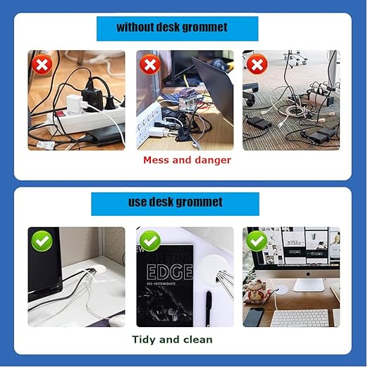 TuTuYa 6PCS Desk Grommet, Desk Cable Grommet 3-1/6 Inch (80 mm) Black Desk Cable Hole Cover with Hole Saw, Cable Pass Through, Ideal Solution for Office and Home Table Cable (Black, 3-1/6 Inch)