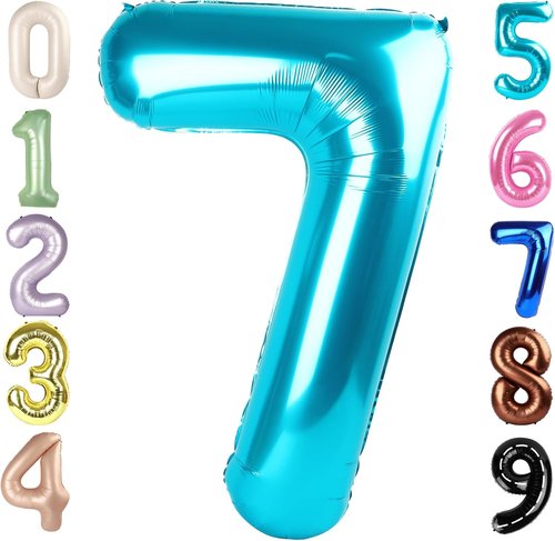 Light Blue Number 7 Balloon by [Brand Name] - 40 Inch Birthday Decoration for Ages 7, 17, 27, 70