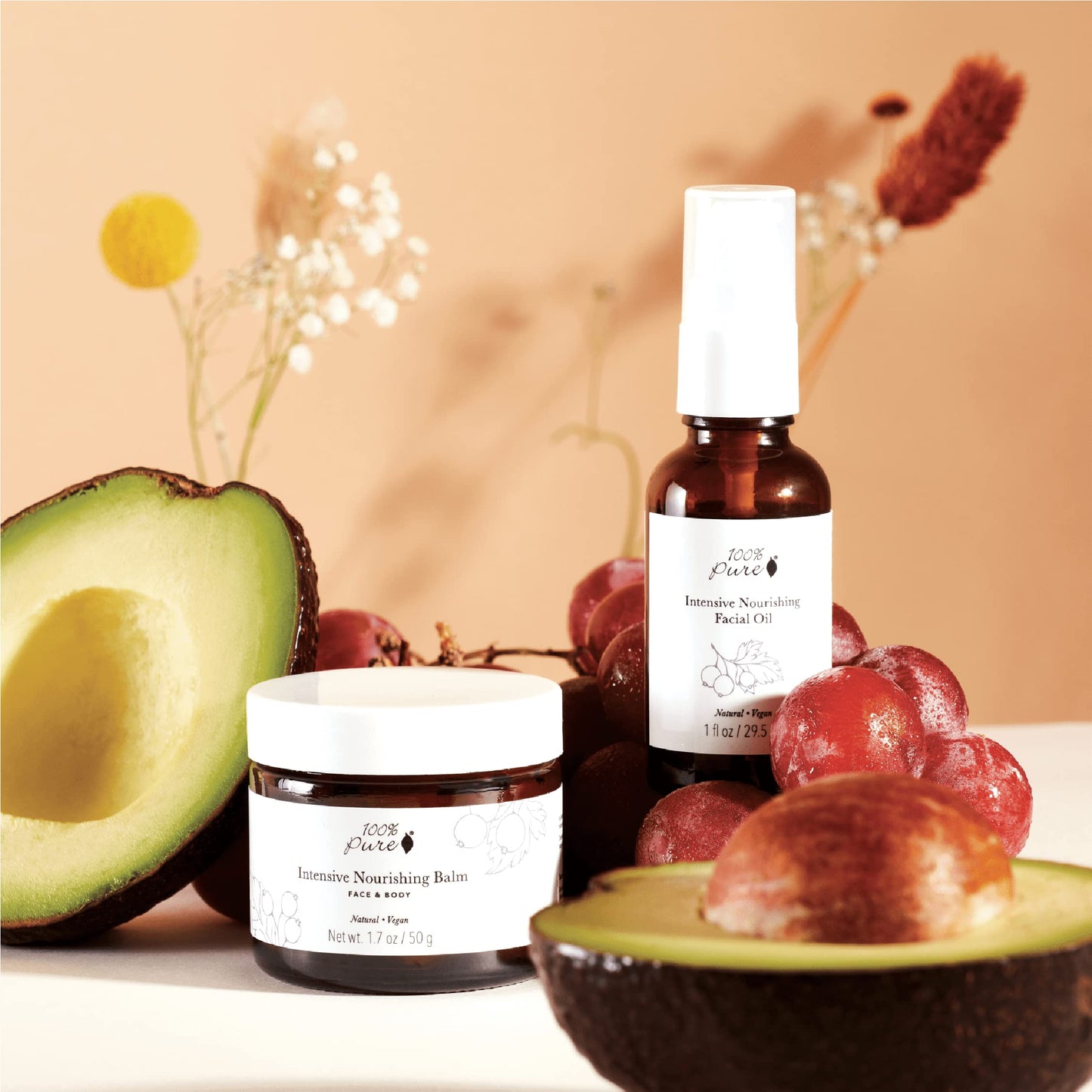 100% PURE Intensive Nourishing Balm Face & Body Cream Moisturizer with Luxuriously Thick Replenishment for Powerful Hydration & Dry Skin Care - Vegan - 1.7oz