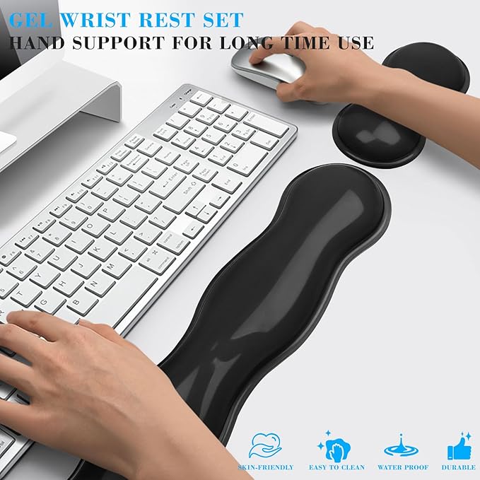 ABRONDA Gel Wrist Rest for Keyboard and Mouse, Wrist Rest for Keyboard, Mouse Wrist Support, Pain Relief, Cool Touch, Non-Skid, Keyboard Wrist pad