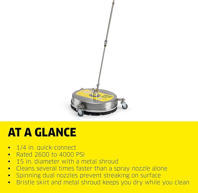 KÃ¤rcher Pressure Washer Surface Cleaner 15", 3 Wheels, Stainless Steel, Quick Connect, 4000 PSI, Ideal for Driveways, Patios, Decks, Sidewalks