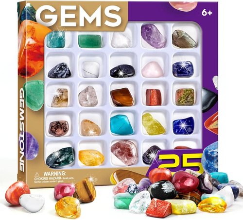Byncceh Rock Collection for Kids - 25 Unique Gemstones & Crystals | Educational STEM Science Kit for Ages 6-12