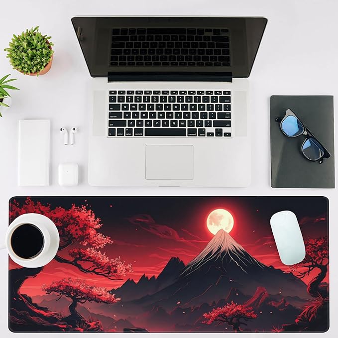 NIYLYNSYN Mouse Pad Large Japanese Landscap Non-Slip Game Desk Mat with Stitched Edge Laptop Keyboard Desk Pad for Work Home Gaming (35.4 x 15.7 Inches)