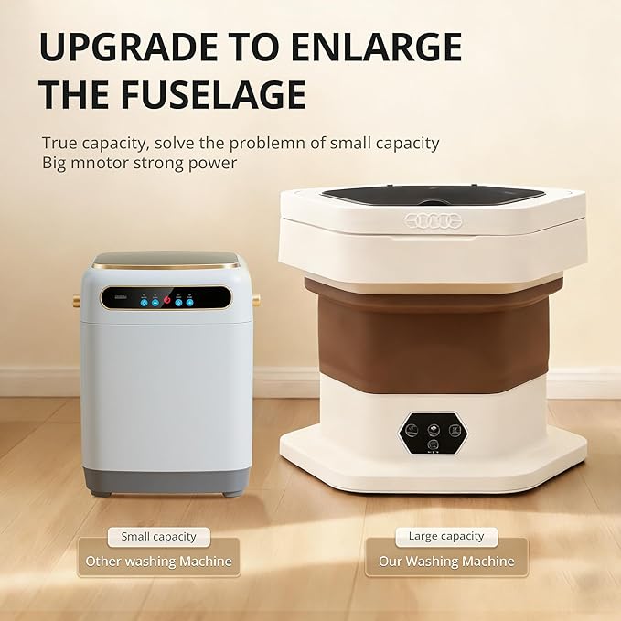Portable Washing Machine, 16L Upgraded Mini Washer with Spin Basket Laundry Machine for Baby Clothes, Underwear, Socks; Ideal for Travel, Dorms, Camping (khaki)