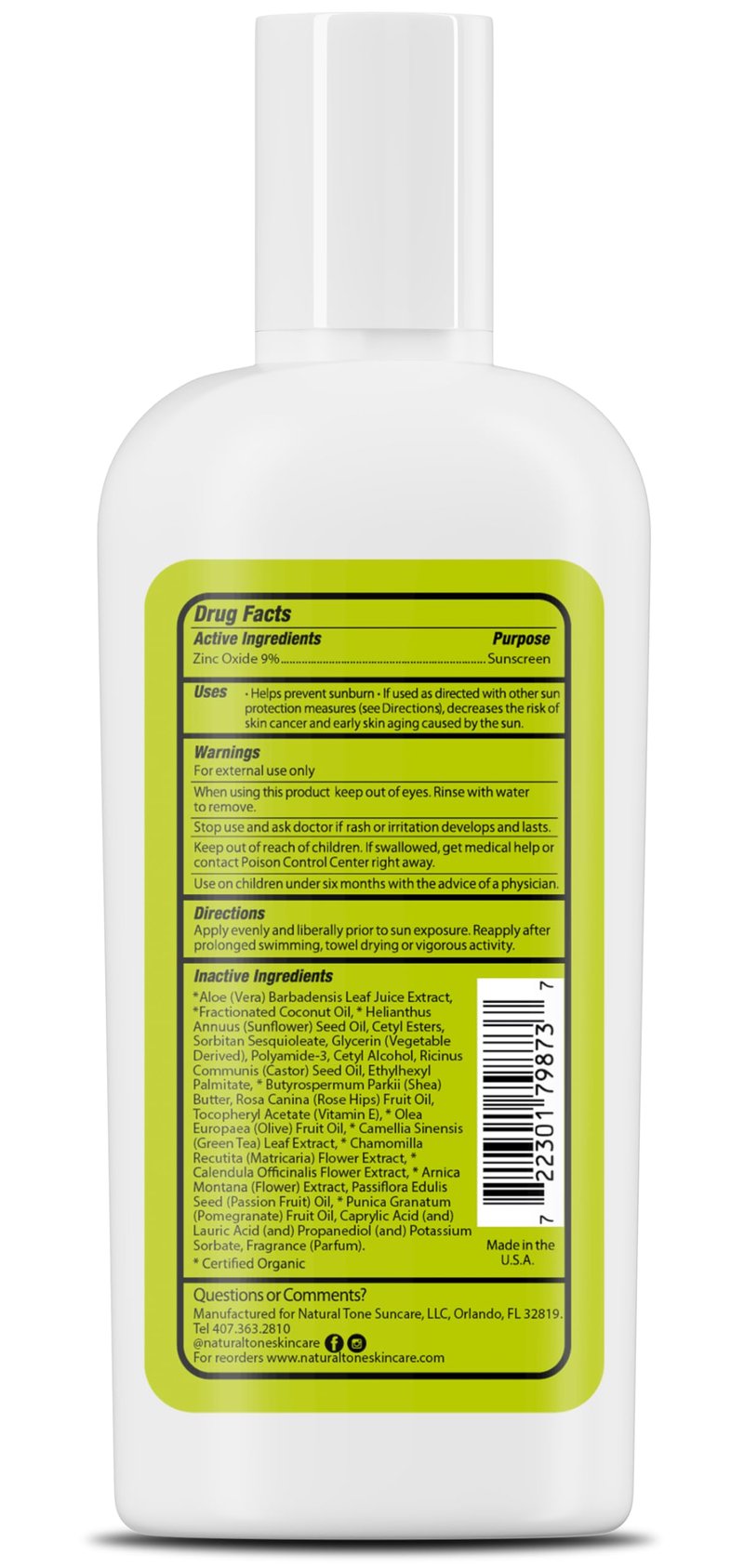 SPF15 Broad Spectrum Natural Sunscreen, Soothing & Hydrating Sunscreen Lotion, Plant-Based Sun Block, Water-Resistant Sun Screen Protector for Face and Body, 4oz - Natural Tone Organic Skincare