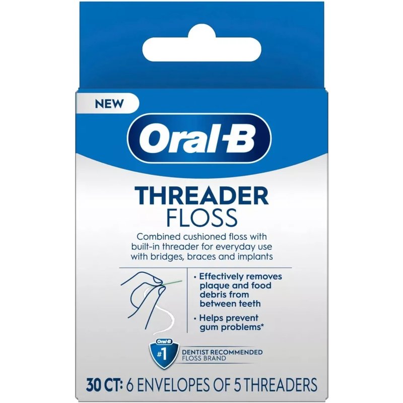 Oral-B Threader Floss 30 Count: 6 Envelopes of 5 Threaders (Pack of 5)