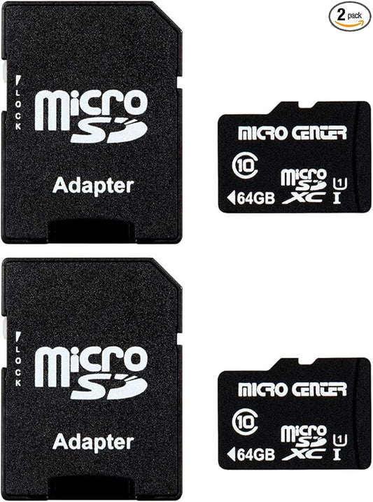 INLAND Micro Center 64GB Class 10 MicroSDXC Flash Memory Card with Adapter for Mobile Device Storage Phone, Tablet, Drone & Full HD Video Recording - 80MB/s UHS-I, C10, U1 (2 Pack)