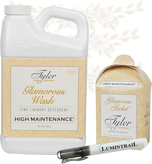 Tyler Glamorous Wash High Maintenance Fine Laundry Detergent with Stain Remover Pen and Dryer Sachets - Liquid Detergent Designed for Clothing - Hand & Machine - 32oz (High Maintenance)