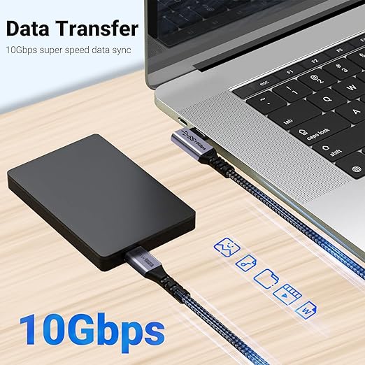 SUMPK 100W Short USB C Cable 3.1 Right Angle [1.5FT 2 Packs], 5A Fast Charging, 10GBbps High Speed Data E-Marker Chip Cords, 4K@60Hz Video Display