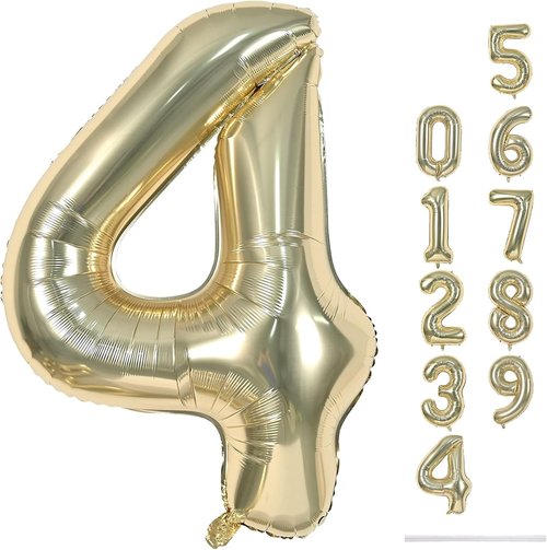 Champagne Gold Foil Balloon Number 4 - 40'' Giant Self-Inflating Helium Balloon for 4th Birthday Celebrations