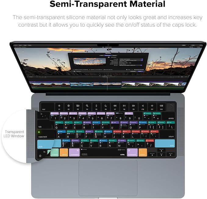JCPal Final Cut Pro Shortcut Guide Keyboard Cover for Apple MacBook Pro 14 inch / 16 inch (M1–M5), MacBook Air 13 inch / 15 inch (M2–M5) and MacBook Neo (US–Layout)
