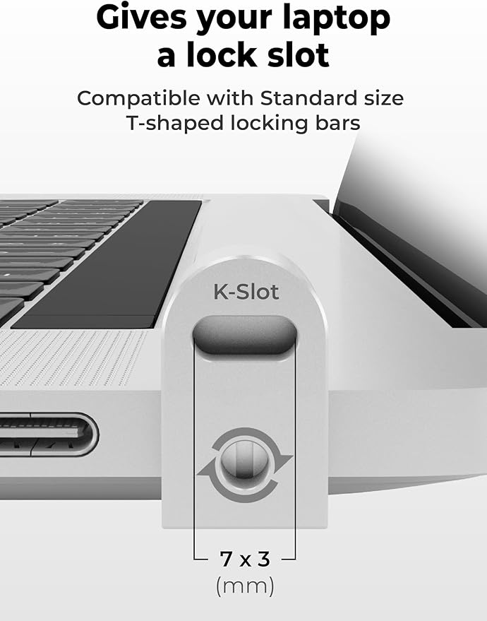 Multplx Laptop Lock Adapter for Security Lock | Adds Security Slot To Any Laptop inc MacBook | Use With Standard T-Shaped Bar Cable Locks | No Adhesive Needed