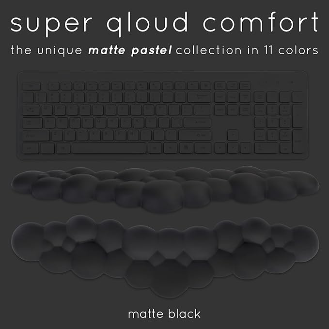 Black Cloud Keyboard Wrist Rest – Create-ables Qloud Black Wrist Rest for Computer Keyboard and Mouse, Ergonomic Memory Foam Wrist Pad with Non-Slip Base, Includes Cloud Mouse Pad