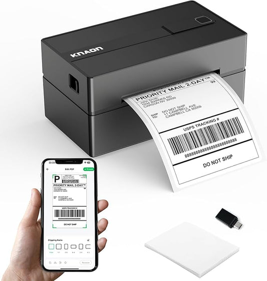 KNAON Bluetooth Thermal Shipping Label Printer, 4x6 Portable Thermal Address Label Printer for Small Business, Compatible with iPhone,Android,Windows,Mac,–Works with Etsy Shopify USPS&More, Black