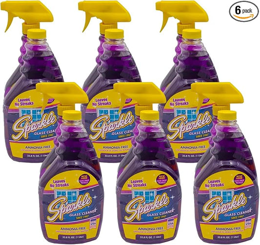 Sparkle Glass Cleaner Spray Bottle & Refill, Ammonia-Free Original Formula Glass Cleaner, Leaves No Streaks, 33.8 FL OZ Spray Bottle & 1 Gallon Refill (Pack of 6)