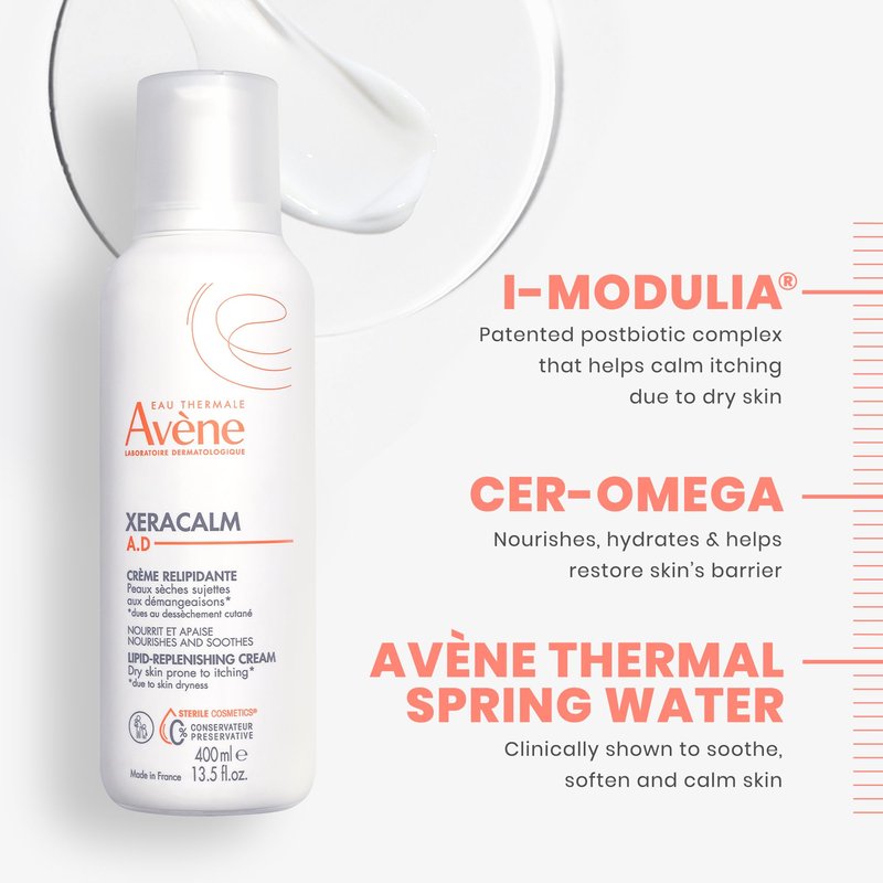 Avène XeraCalm A.D Lipid-Replenishing Cream, Atopic Dermatitis, Eczema-Prone Skin, For Dry, Itchy Skin, Restore Skin barrier, For Infants, Children & Adults, No Preservative, Fragrance-Free 6.7 Oz.