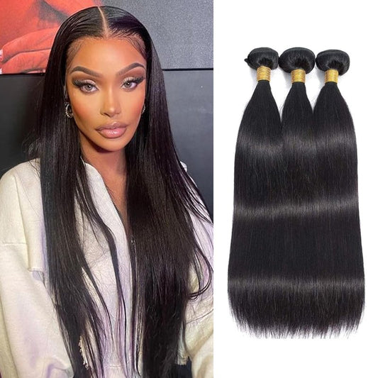Brazilian Virgin Human Hair Bundles - 100% Unprocessed Straight Hair | 14-Inch Double Weft, Natural Black