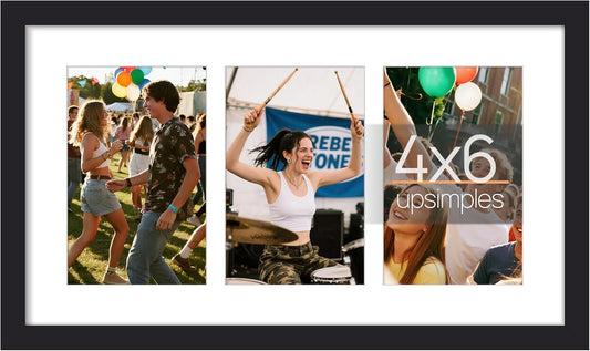 Upsimples 8x14 Collage Picture Frame - Display 3 Photos (4x6) with or Without Mat, Black Wall Decor