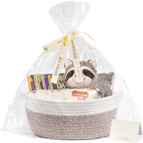 CHICVITA Gift Basket Empty to Fill, Mother Day Gift Basket, Small Basket with Bags & Ribbon, Dog Toy Storage, 12"x 8"x 5", Brown