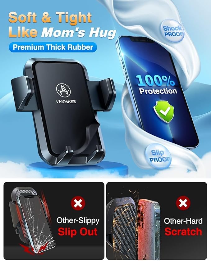 VANMASS Phone Holders for Your Car Ultimate Phone Mount Military-Grade Windshield Dashboard Vent【Newest Best Strongest】 Cell Phone Car Mount for iPhone 17 Pro Max 16 15 Samsung Android, Clear Black