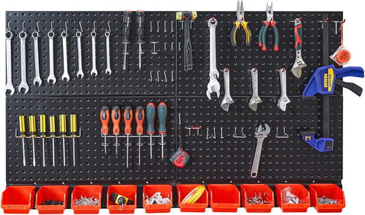 Ultrawall Pegboard Wall Organizer - Black Metal Storage System with Hooks & Bins | 59-Piece Set