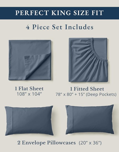 LANE LINEN 100% Organic Cotton King Size Sheets - Soft Percale, Breathable Luxury, Machine Washable - Estate Blue