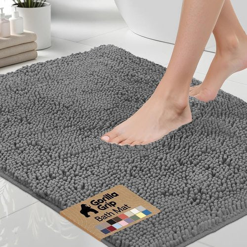 GORILLA GRIP Bath Rug Mat - Thick Soft Absorbent Chenille | Quick Dry Microfiber, 60x24, Grey