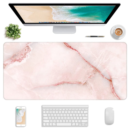 Atufsuat Extended Gaming Mouse Pad, XXL Large Mouse Mat 30 x 14 Inch, Big Computer Keyboard Mousepad, Waterproof Desk Pad with Stitched Edges and Non-Slip Base for Office Gaming, Light Pink Marble