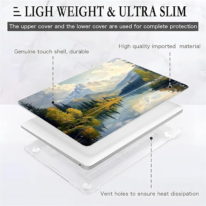 COTAIL Compatible with MacBook Air 13.3 13.6 Inch Case 2022 2021 2020 2019 Plastic Hard Shell Case Cover,13.3 Air (A1932/A2179/A2337), Mountains and Trees
