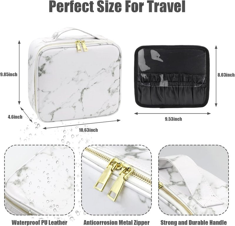 Lighted Travel Makeup Bag - Partitionable Train Case with Dimming Mirror | Cosmetic Organizer & Toiletry Gift